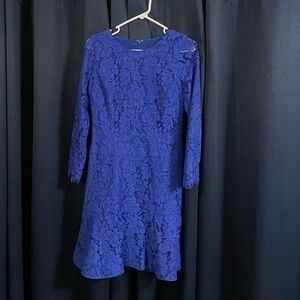 J. Crew Long Sleeve Cobalt Blue Floral Lace Dress